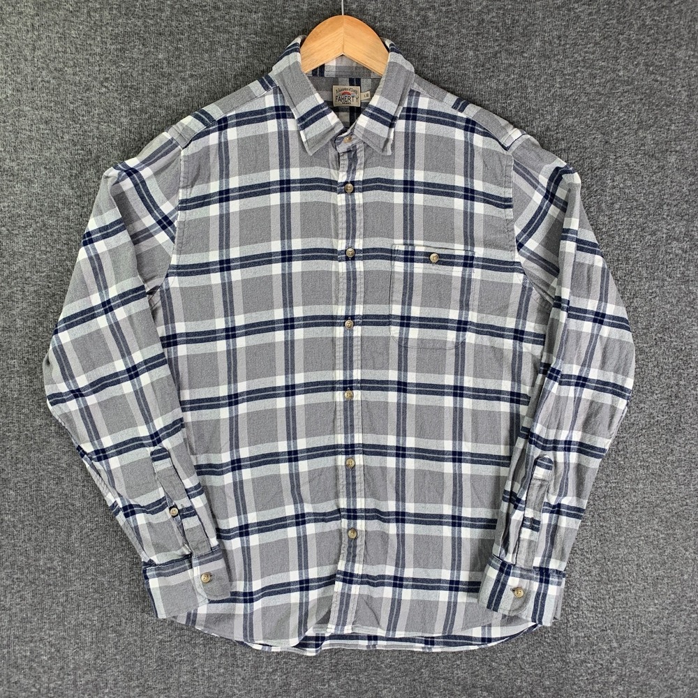 Faherty The Movement Flannel Shirt Men Large Gray Plaid Soft Modern